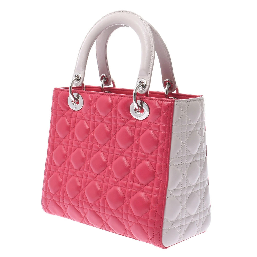 Dior Christian Handbag  Bicolor Leather Pink Lady Gray Bag
